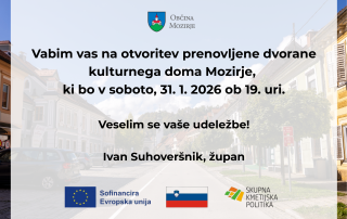 Vabilo na otvoritev prenovljene dvorane kulturnega doma Mozirje - 31. januar 2026